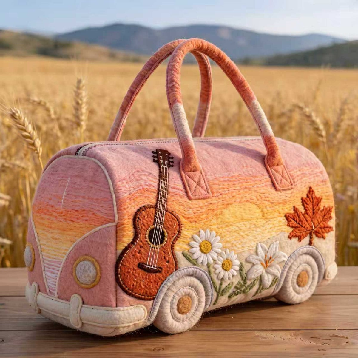 Sunset Strummer hand-quilted Kombi weekender
