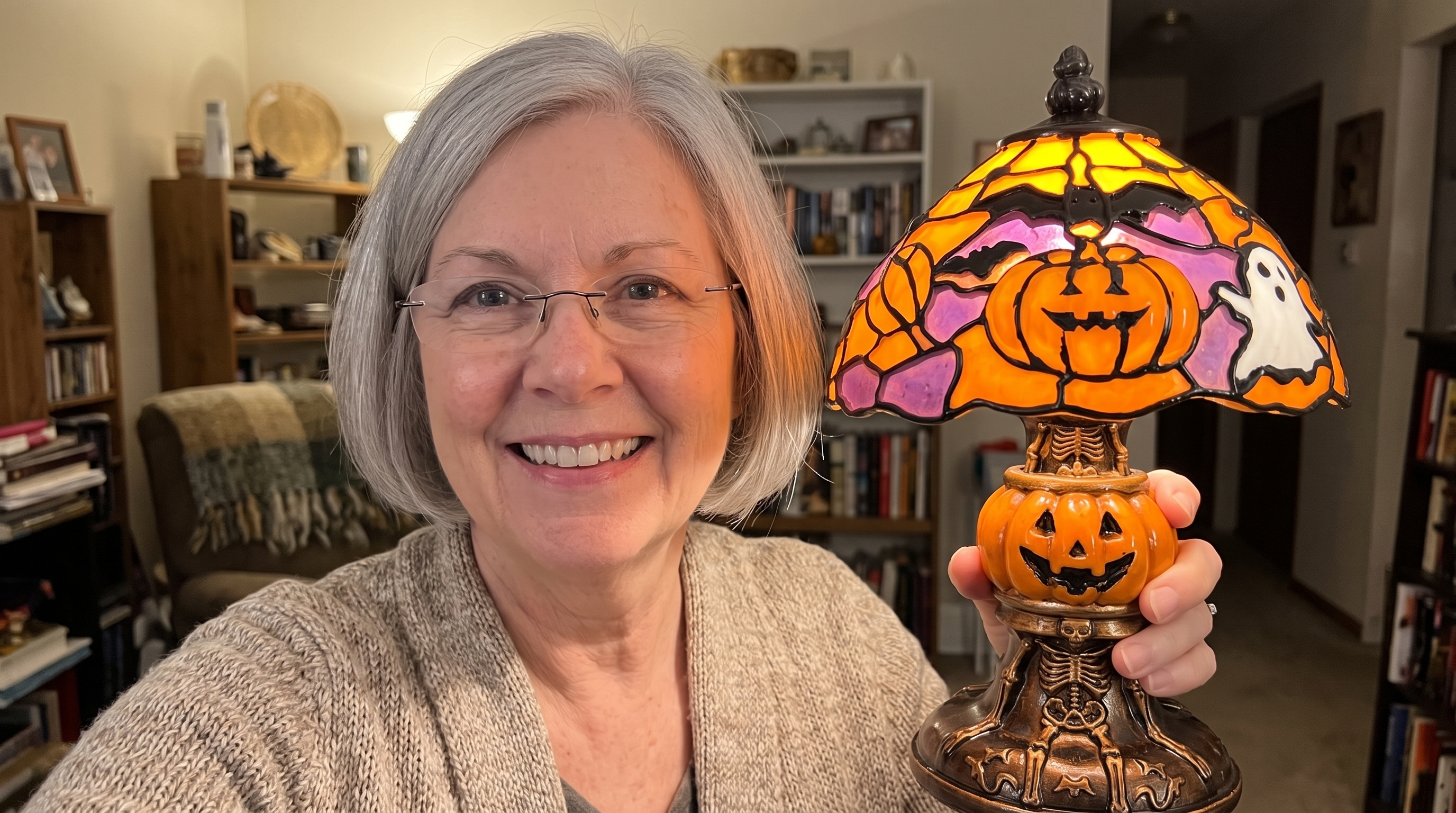 Customer holding the lit lamp