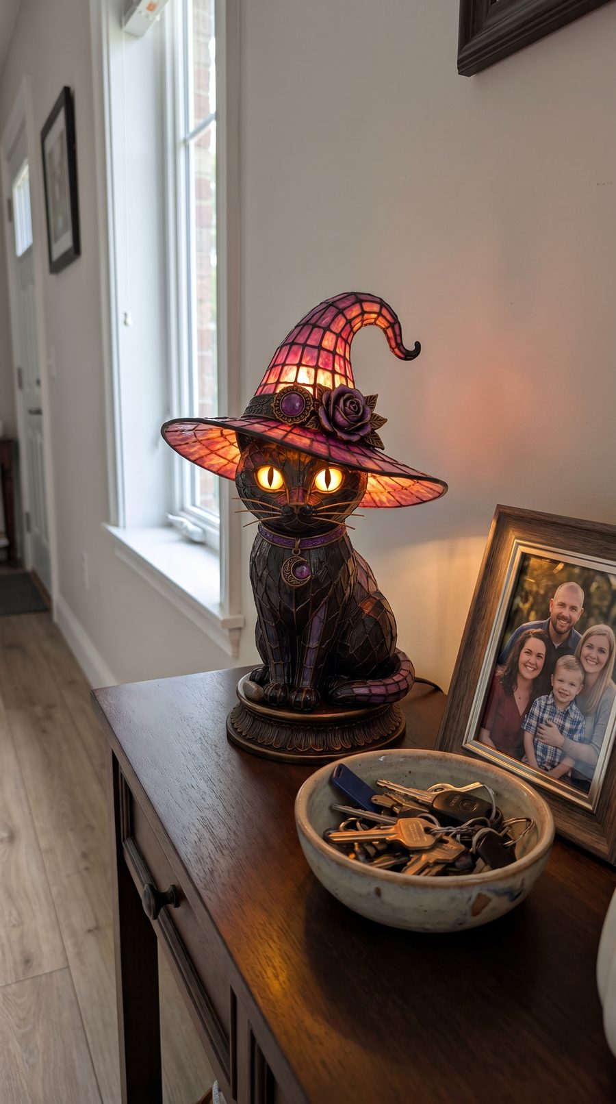 Customer photo: the lamp on a hallway console table